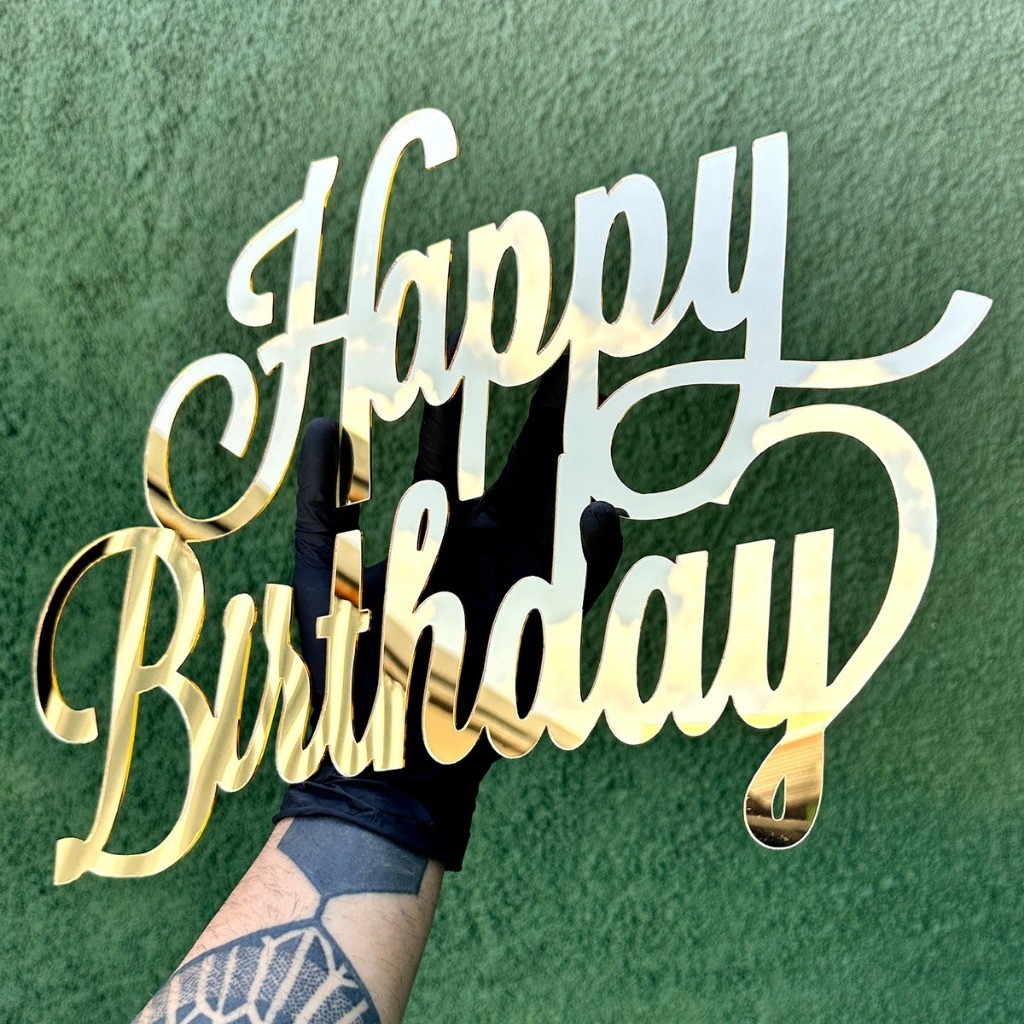 Decoração de Parede Happy Birthday Acrílico Espelhado – Lettering Festa Aniversário 30x20cm