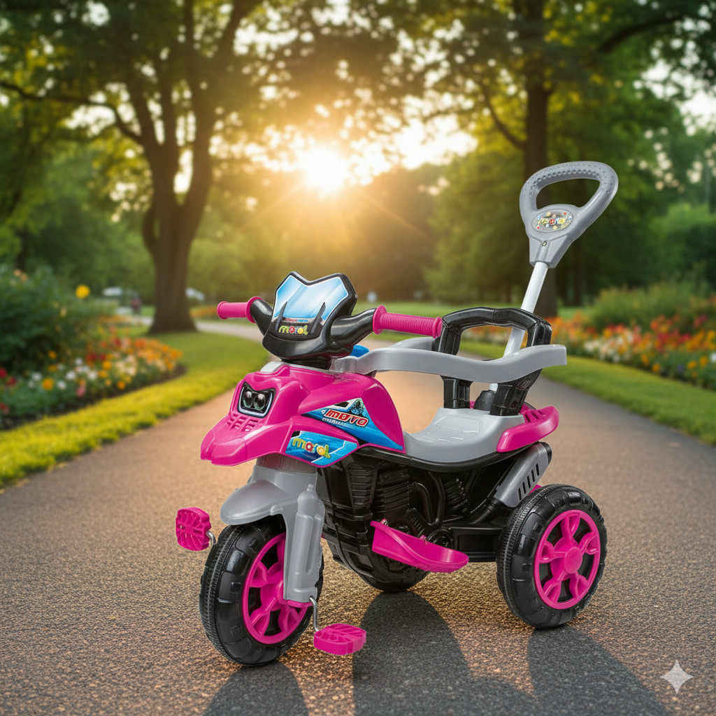 Triciclo Infantil Moto Com Pedal e Haste - Azul Brinquedo Criativo Diversão Crianças Interativo Lazer Presente