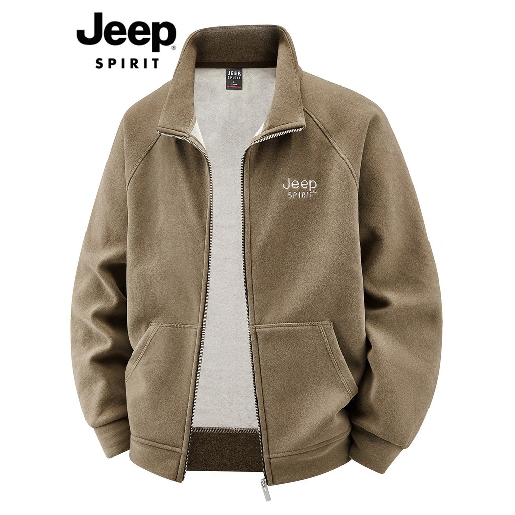 JEEP SPIRIT Moletom Masculino 2026 Primavera Outono Lã Quente À Prova de Vento Gola Jaqueta Masculina