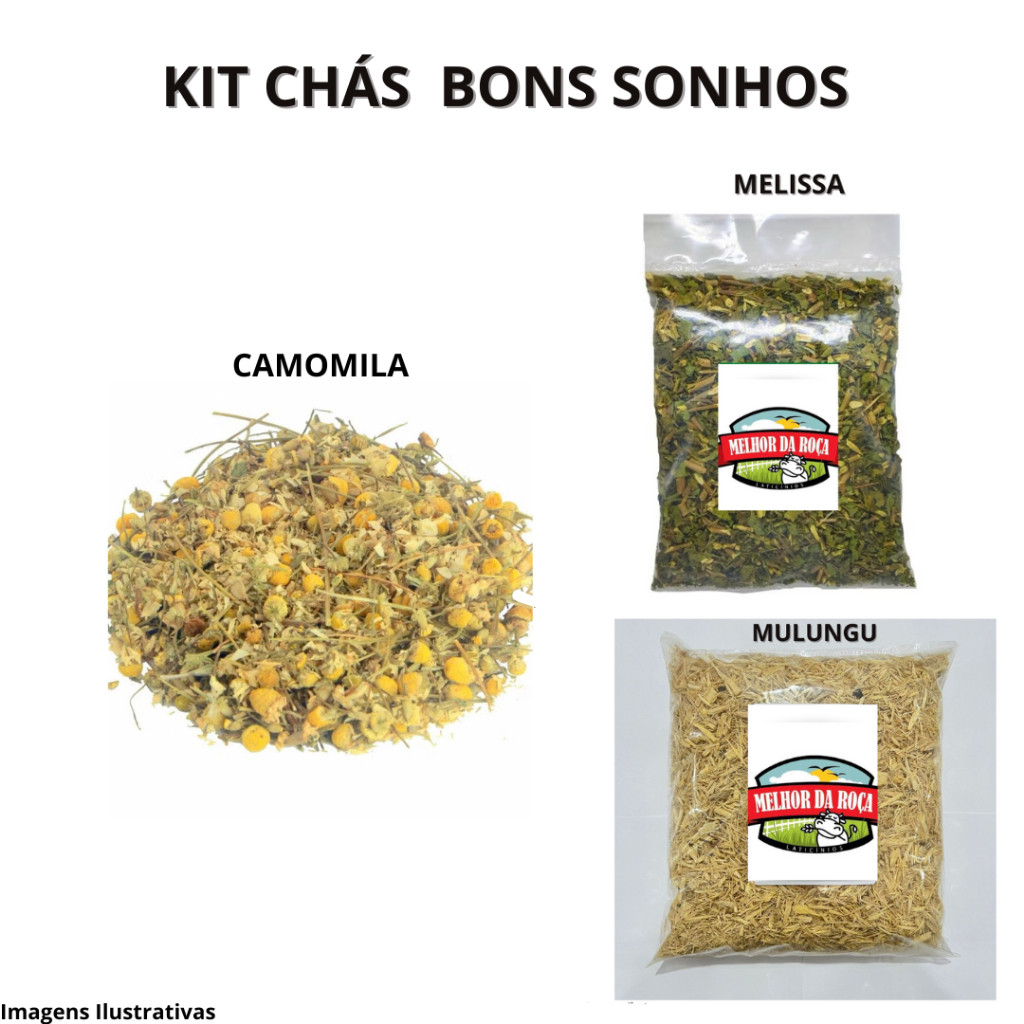 Imagem Chá bons sonhos Calmantes para Dormir Camomila Melissa Mulungu Natural Noites Relaxantes 300g