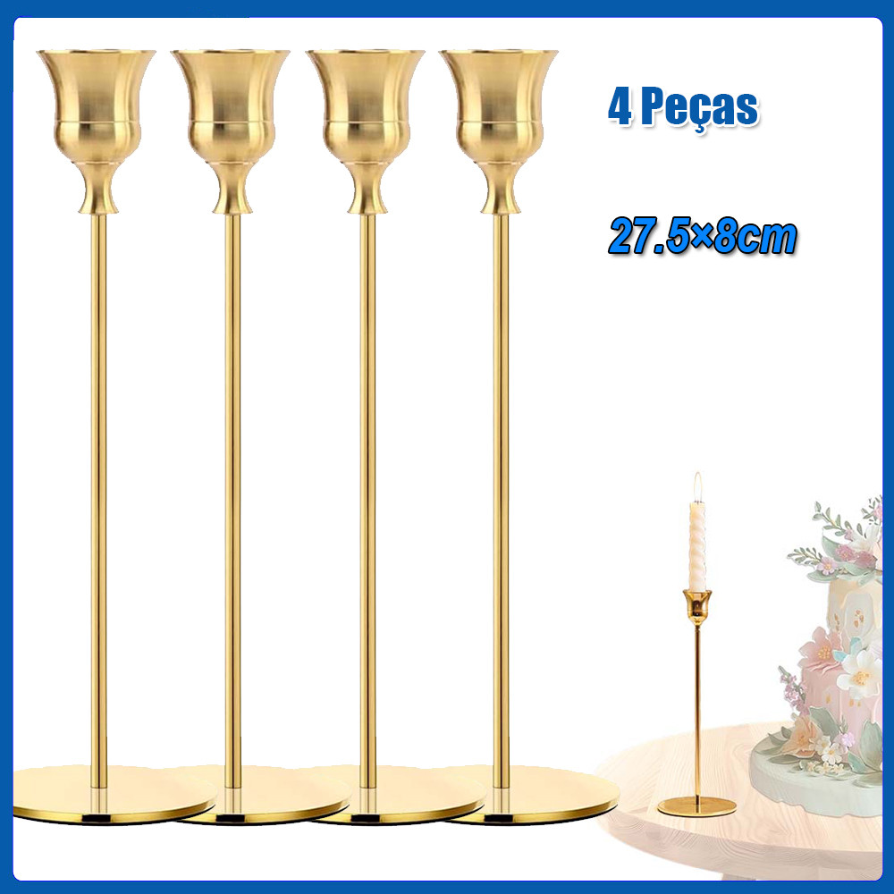 Castiçais de metal 4 peças castiçais castiçais para casamento jantar festa ou aniversário 27.5×8cm