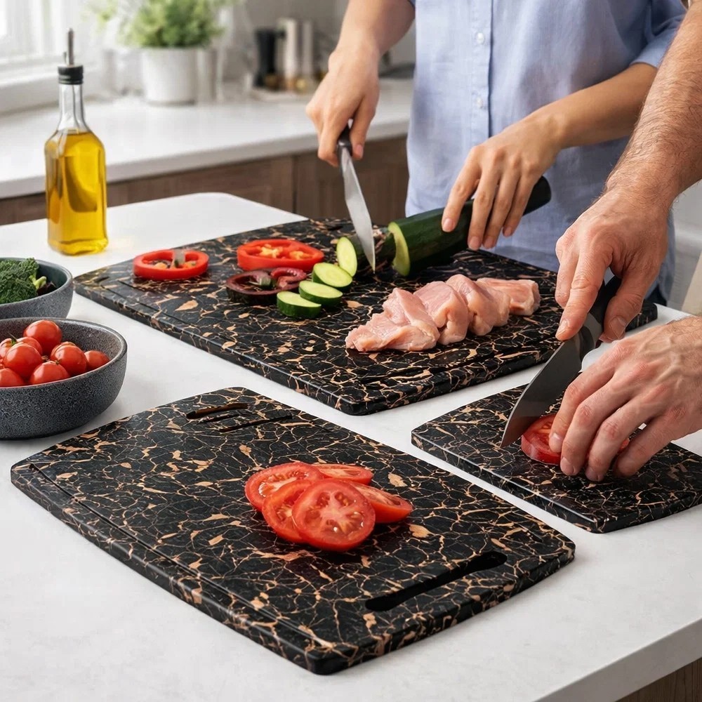 Conjunto 3 Tábuas Corte Cozinha Retangular Plástico Coloridas Resistentes Achadinhos