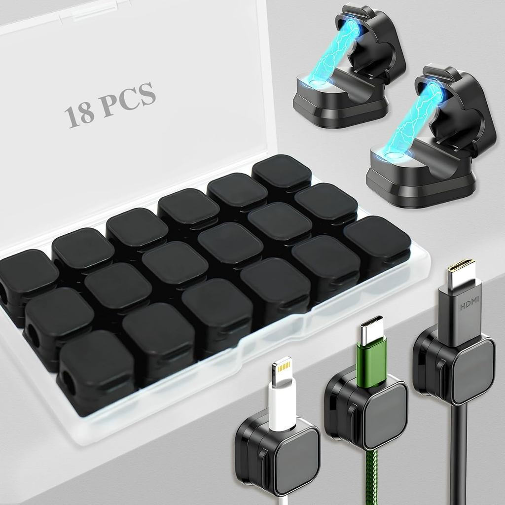 18pcs Organizador de Cabos Magnético Adesivo,  Clipe Prendedor，Sem Perfuração. Suporte Gerenciamento de Fios para Mesa