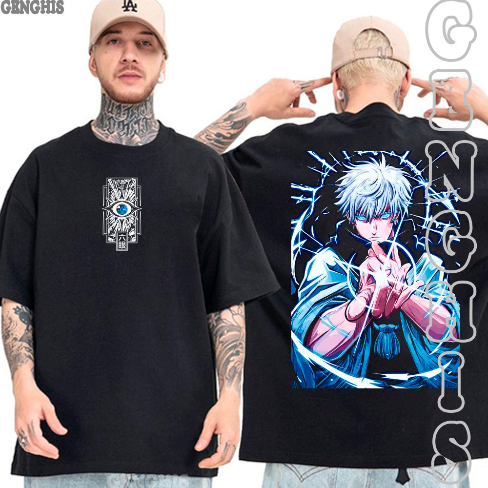 Camiseta Satoru Gojo Seis Olhos Tecnica Ilimitado Jujutsu Kaisen Feiticeiro Anime Camisa Basica e Oversized Algodão