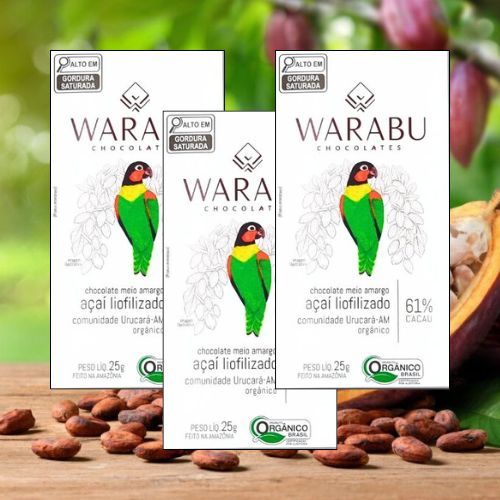 KIT 3 UNID CHOCOLATE VEGANO ORGÂNICO AÇAÍ LIOFILIZADO 61% CACAU 70g