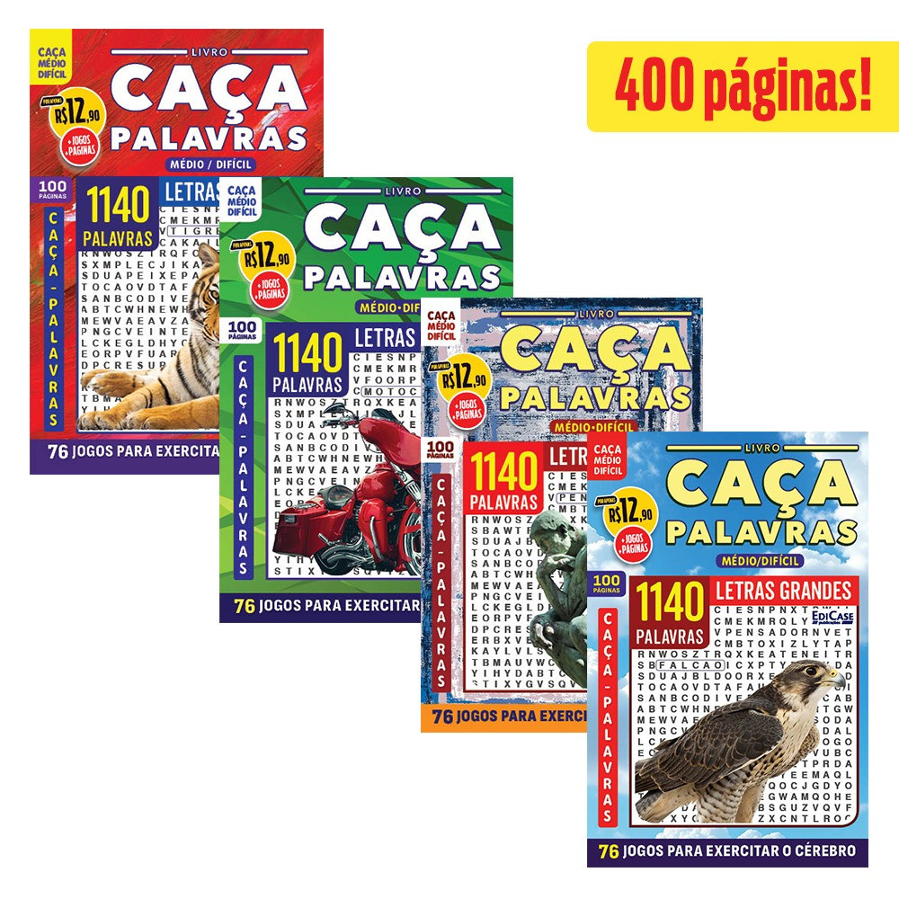 Kit 4 Livros Caça-Palavras ed.03 - Médio/Difícil - 108, 110, 113 e 116