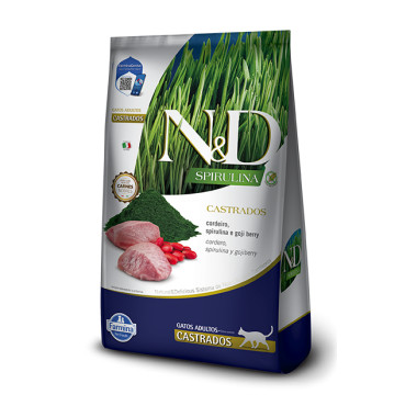 Ração N&D Spirulina, Cordeiro e Goji Berry 1,5kg Gatos Adultos Castrados