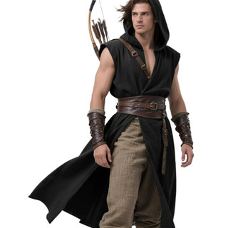 Sobrecoat Medieval Masculino Com Capuz Renascentista Tabard Sem Mangas Túnica Manto Viking Traje Oco Assassino Cosplay