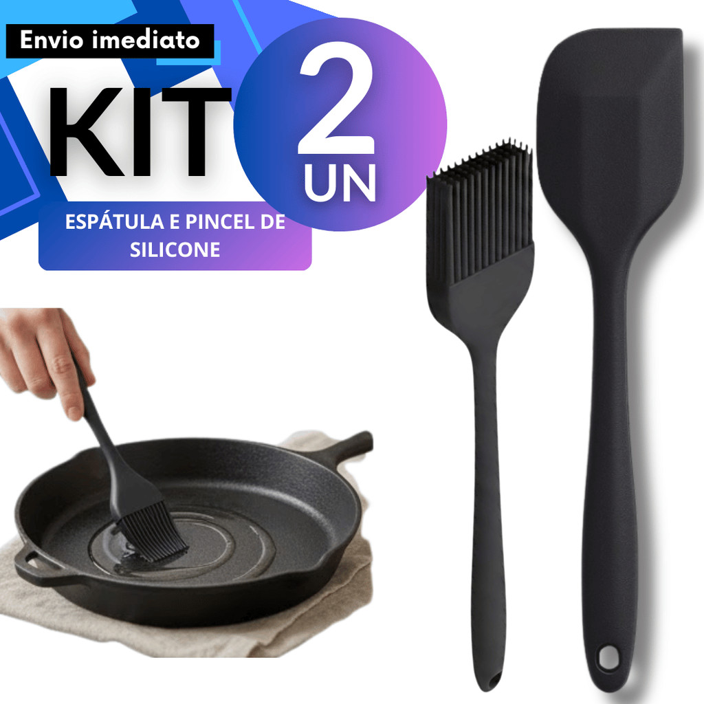 Kit Silicone Páscoa Confeitaria Espátula Pão Duro 27cm + Pincel 21cm Preto/Vermelho Chocolate Bolos