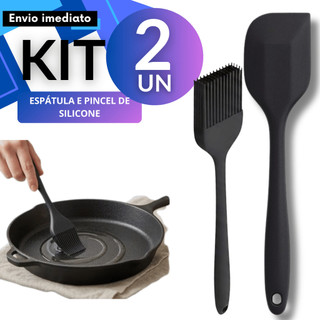 Kit Silicone Páscoa Confeitaria Espátula Pão Duro 27cm + Pincel 21cm Preto/Vermelho Chocolate Bolos