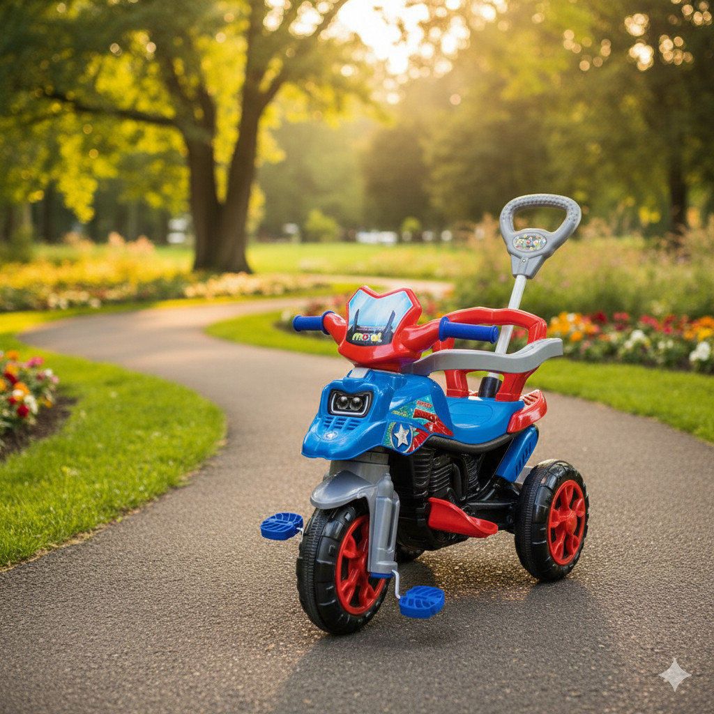 Triciclo infantil pedal haste azul rosa vermelho moto passeio ar livre seguro de achadinhos