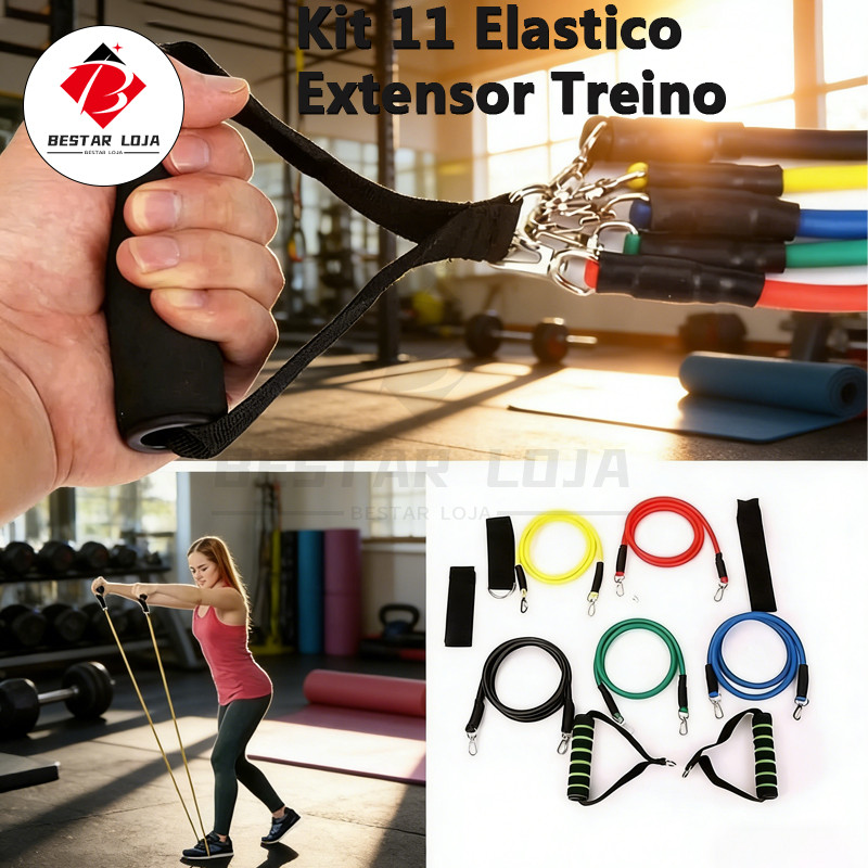 BESTAR LOJA  Kit 11 Elastico Extensor Treino Funcional Academia Em Casa Ginastica