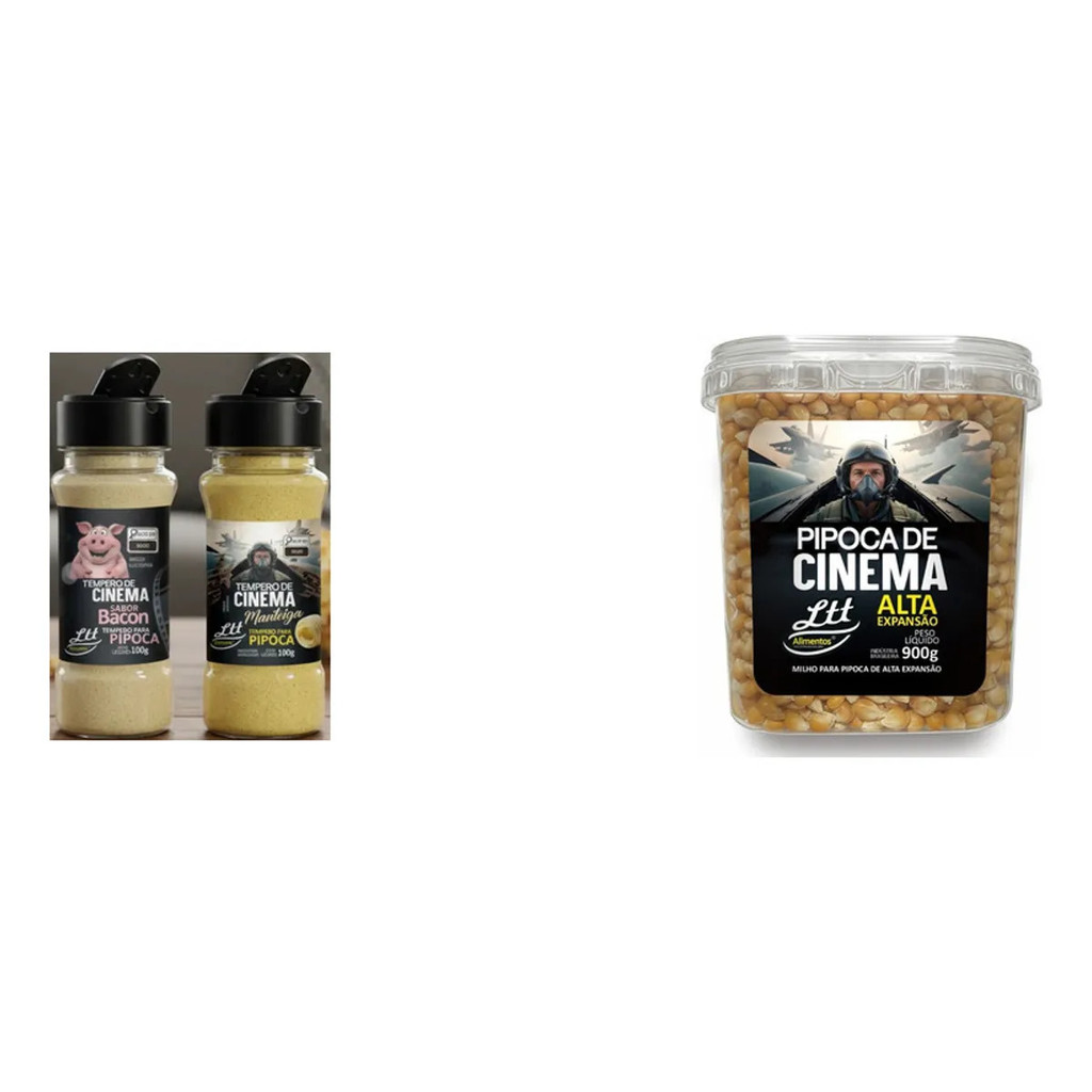 Kit Pipoca Cinema: Tempero Sabor Bacon E Manteiga 100g + Milho Premium Alta Expansão 900g