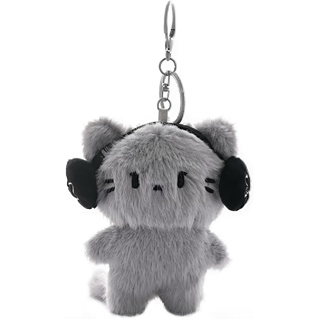 Chaveiro de Gato com Fones de Ouvido - Pingente de Pelúcia de Gatinho de Desenho Animado para Bolsa, Chaveiro para Bolsa
