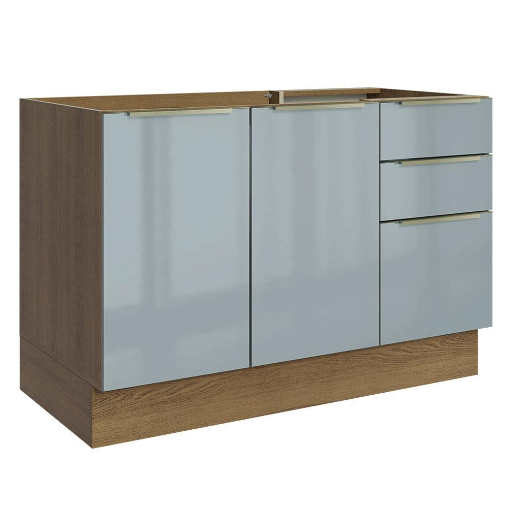Balcão Gabinete de Pia 120 cm 2 Portas 3 Gavetas (Sem Tampo) Rustic/Cinza Lux Madesa