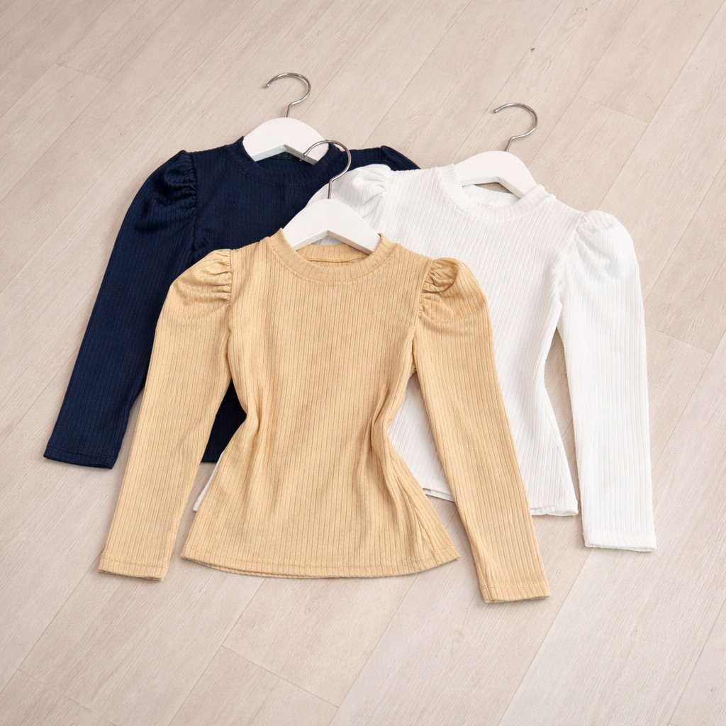 KIT 3 peças Blusa Infantil manga longa princesa blogueirinha -blusinha infantil manga bufante canelada