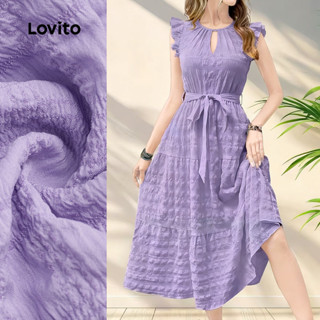 Lovito  Vestido Roxo Feminino Casual com Babados e Amarração Primavera/Verão L177AD334 em Oferta na Shopee