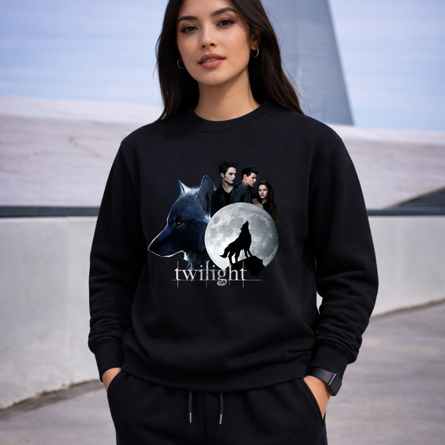 Moletom Careca Crepúsculo Estampa Lobo Lua Blusa de Frio Casaco Inverno Casaco Twilight