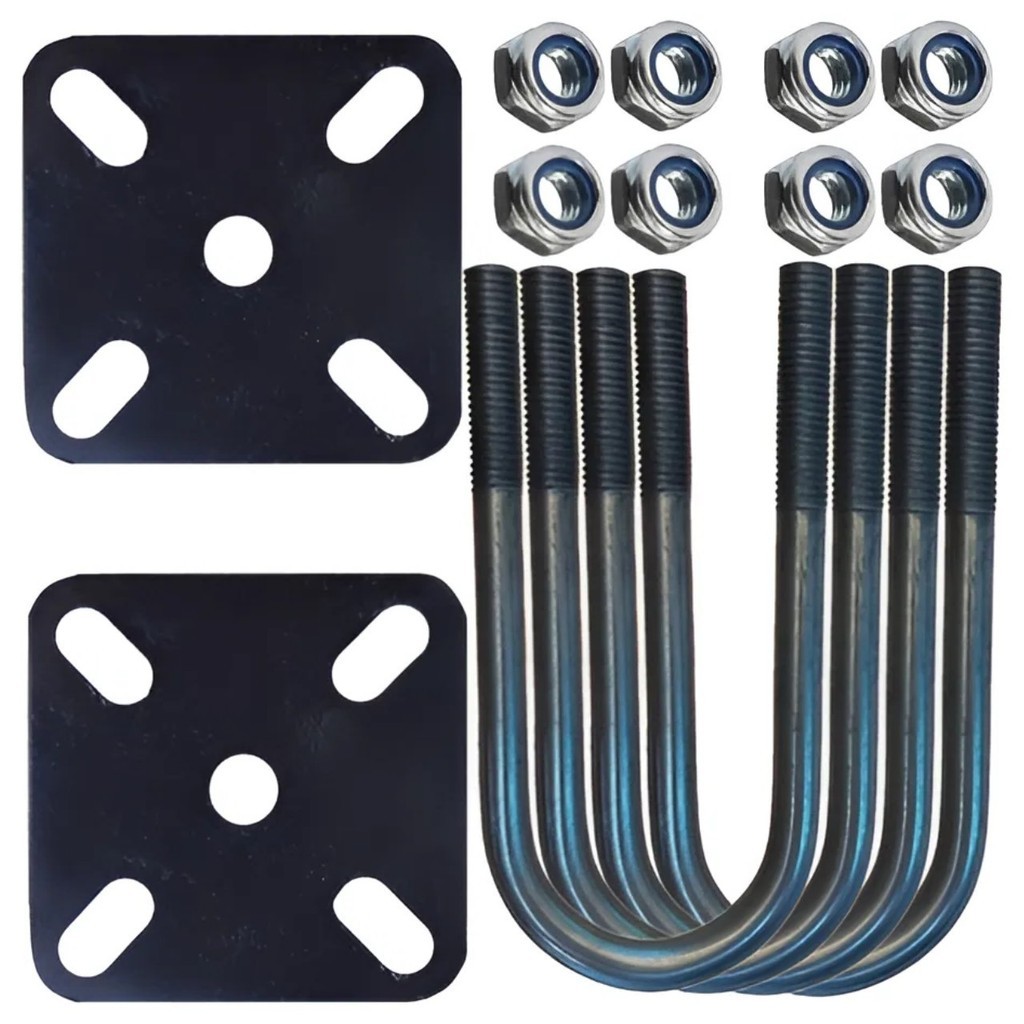 Kit Fixação Eixo Feixe de Mola Carretinha e Reboque Base 5 Furos 4 Grampo M10 50x120 Porcas Pressão