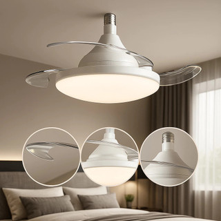 Ventilador De Teto Retrátil Forte Lâmpada 3 Cores E27 Silencioso Bivolt Com Controle VT Economia 80% energia Quarto