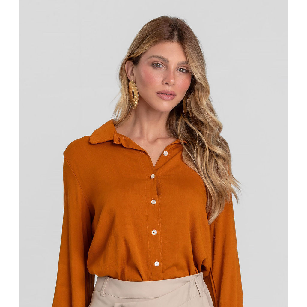 Camisa Feminina de Tecido Dianna Marrom em Oferta na Shopee