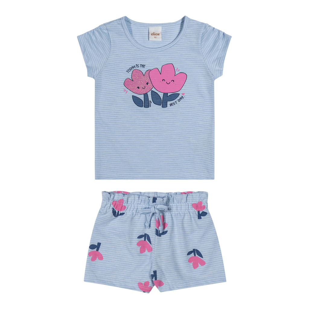 Conjunto Infantil Menina Flamê Floral Elian Azul