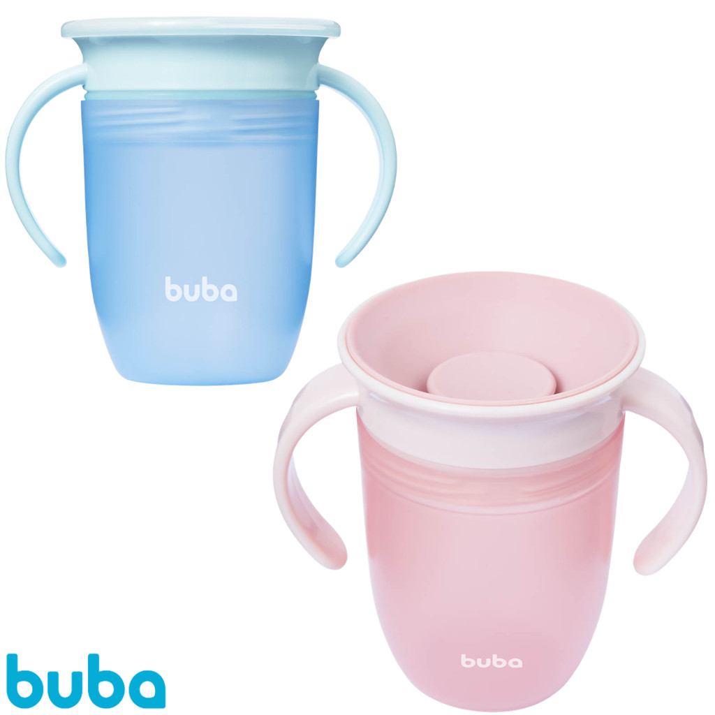 Copo de Treinamento Infantil 360° Com Alça e Válvula Antivazamento 210ml Buba