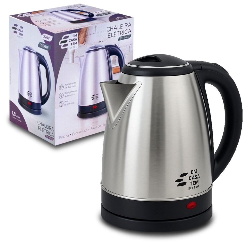 Chaleira Elétrica Inox 1,8L  Alça Isotérmica Desligamento Automático 110V/220V