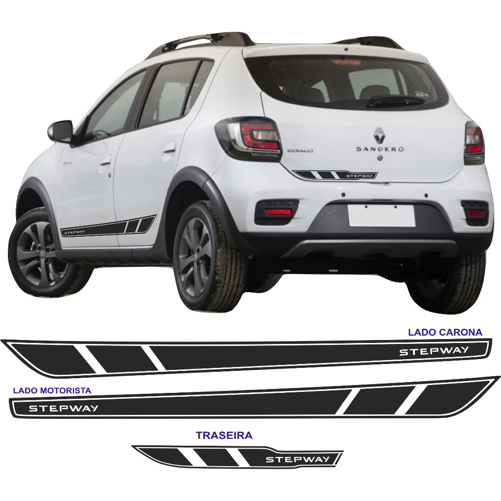 acessorios renault sandero STEPWAY faixas lateral e traseira kit adesivos