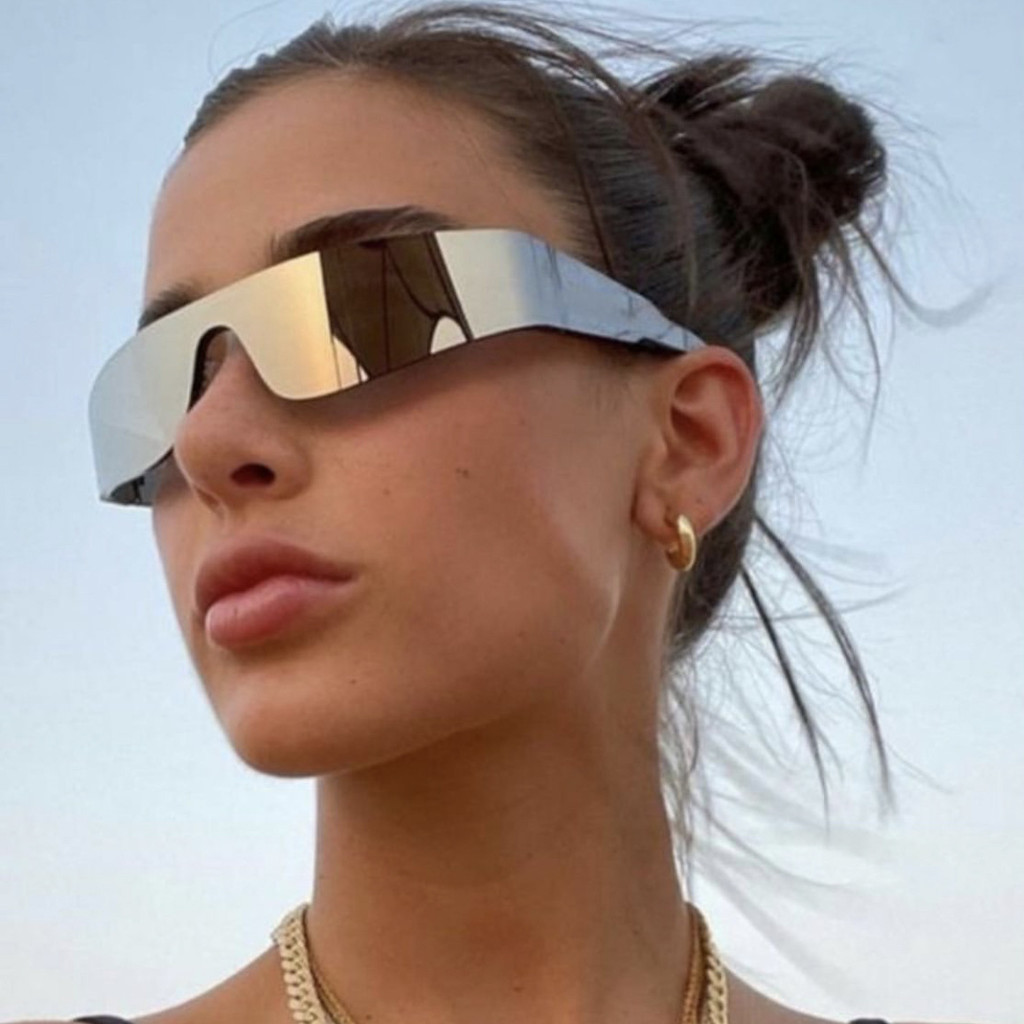 Óculos de sol sem moldura futuros senhoras Punk esportes óculos de sol siameses moda óculos de sol na moda