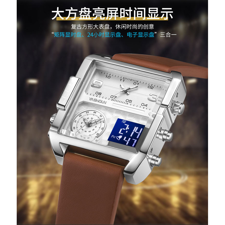Relógios da marca YASHIDUN, relógios masculinos multifuncionais, relógios masculinos com mostrador grande, relógios de c