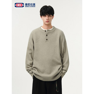 Genelamo Retro Henry Collar Suéter Masculino Inverno Moda Masculina Suéter em Camadas Suéter Antiestático de Lã