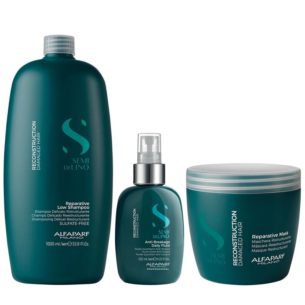 Kit Alfaparf Semi Di Lino Reconstruction - Shampoo 1L + Máscara 500ml + Fluído 125ml