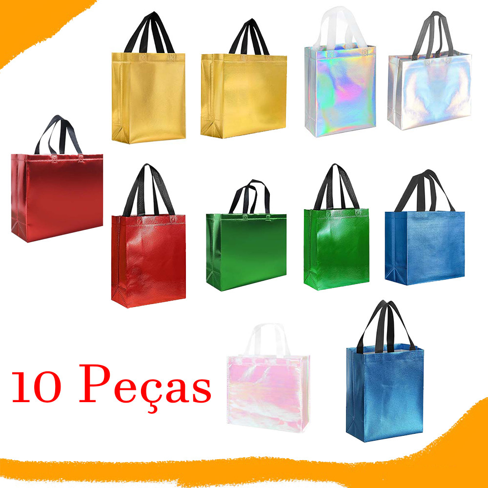 10 peças de sacola de compras de lembrança, sacolas de lembrancinha de festa com alças, sacolas de presente não tecidas
