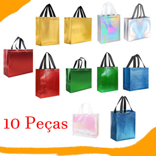 10 peças de sacola de compras de lembrança, sacolas de lembrancinha de festa com alças, sacolas de presente não tecidas em Oferta na Shopee
