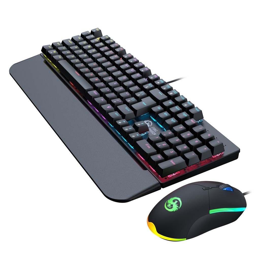 Teclado e Mouse Mecânico com apoio para pulso - Gamer Rgb - BK-03 - Fire Phoenix