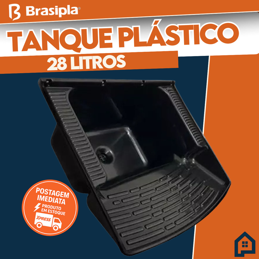 Tanque Plástico De Lavar Roupas Preto 28 Litros Para Lavanderia Brasipla Com Válvula Acoplada