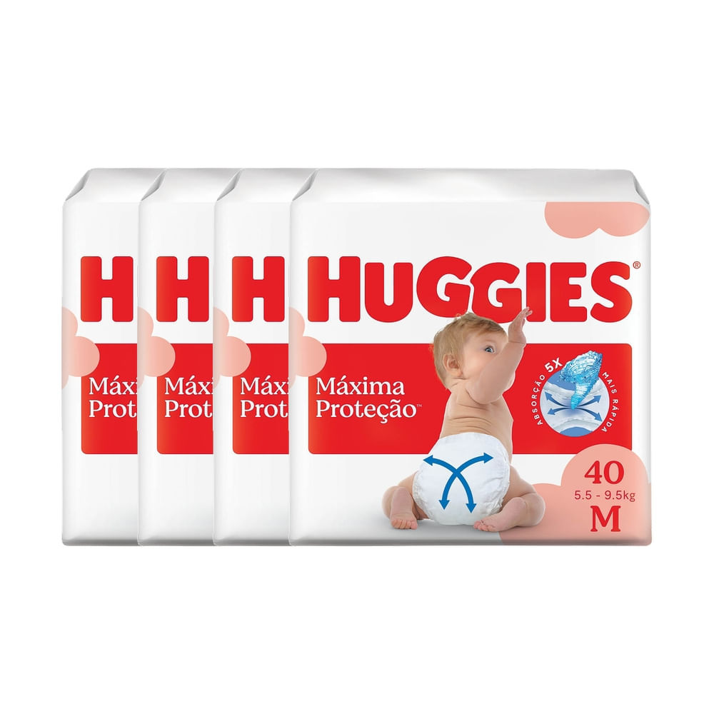 Kit 4 Fralda Huggies Máxima Proteção Tamanho M Mega 40 Unidades Descartáveis em Oferta na Shopee