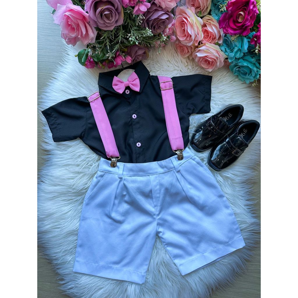 Conjunto Completo Tematico Menino Infantil Suspensorio Preto Branco Festa Aniversario Cartola Luxo