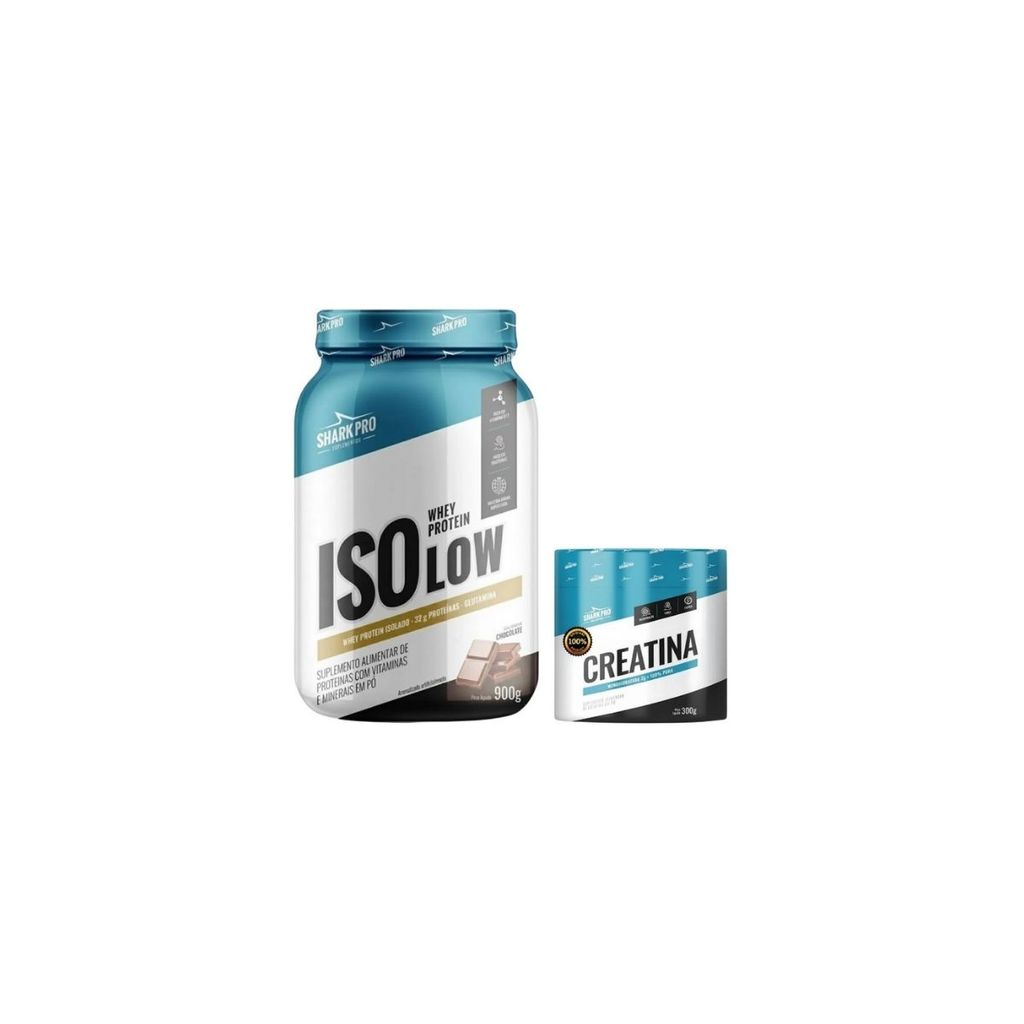 Mix Whey Protein Isolow 900g 32g Proteina Chocolate Premium + Creatina Shark Pro