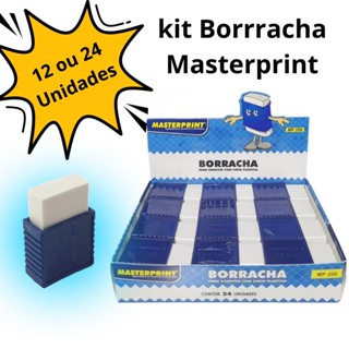 Kit 12 ou 24 Borrachas Branca Com Capa Azul | 12 ou 24 Unidades Escolar ou Escritório Masterprint em Oferta na Shopee