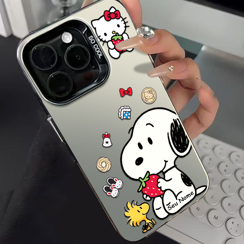 Capinha de celular personalizado Colaboração Hello Kitty x Snoopy para Samsung S22 S23 Ultra S20 S21 S23 FE S24 S25 Capa