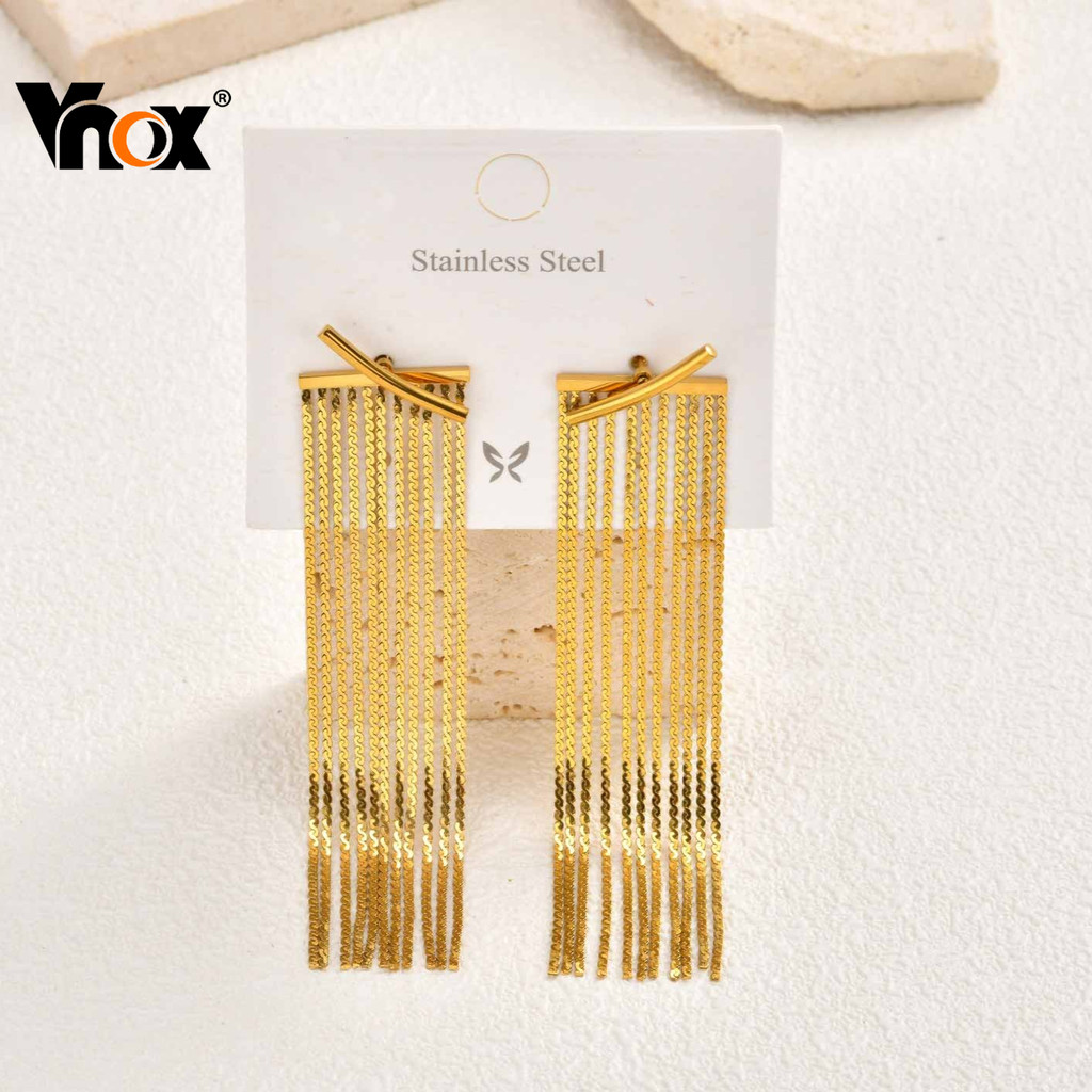 Brincos De Declaração De Borla Longa Vnox Para Mulheres E Meninas , Brinco De Ouro 18K Sem Manchas , Joias De Festa Eleg