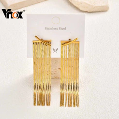 Brincos De Declaração De Borla Longa Vnox Para Mulheres E Meninas , Brinco De Ouro 18K Sem Manchas , Joias De Festa Eleg