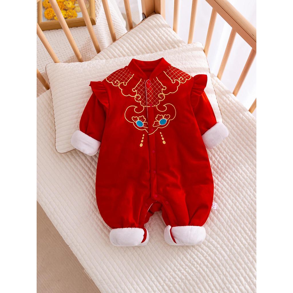 Bebê roupas de ano novo outono inverno roupas de algodão macacão bebê menina acolchoado roupas de ano novo ano novo fest