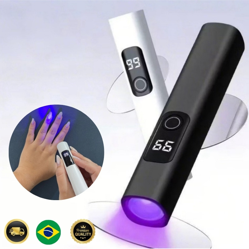 Mini Secador de Unhas Portátil LED/UV com Display Digital – Luz Rápida para Gel e Acrigel – Recarregável USB