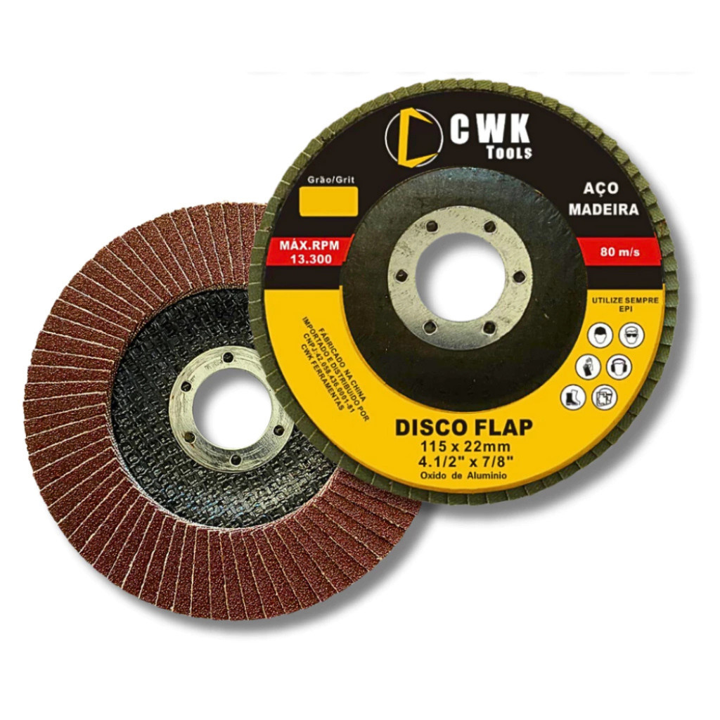 Kit 10 Disco Flap 41/2 115mm Grão A120 CWK Tools Madeira Aço