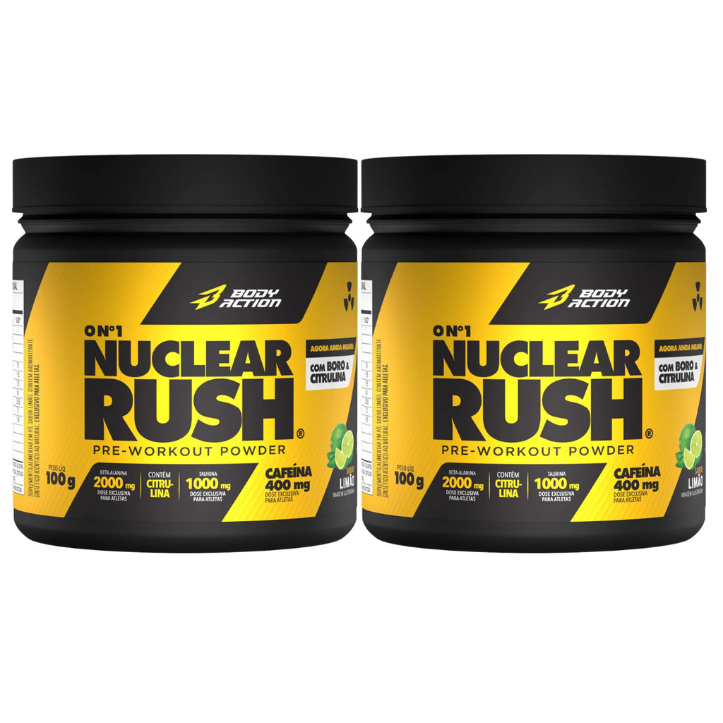 2x Pre treino Nuclear Rush Cafeína Body Action Limão 100g