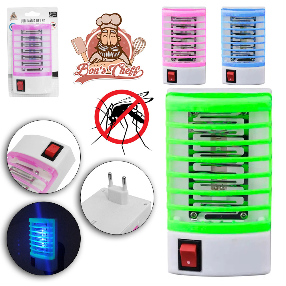 Abajur Luminária Retangular de Tomada Mata Mosquito Bivolt Colors 11,8x6,5cm