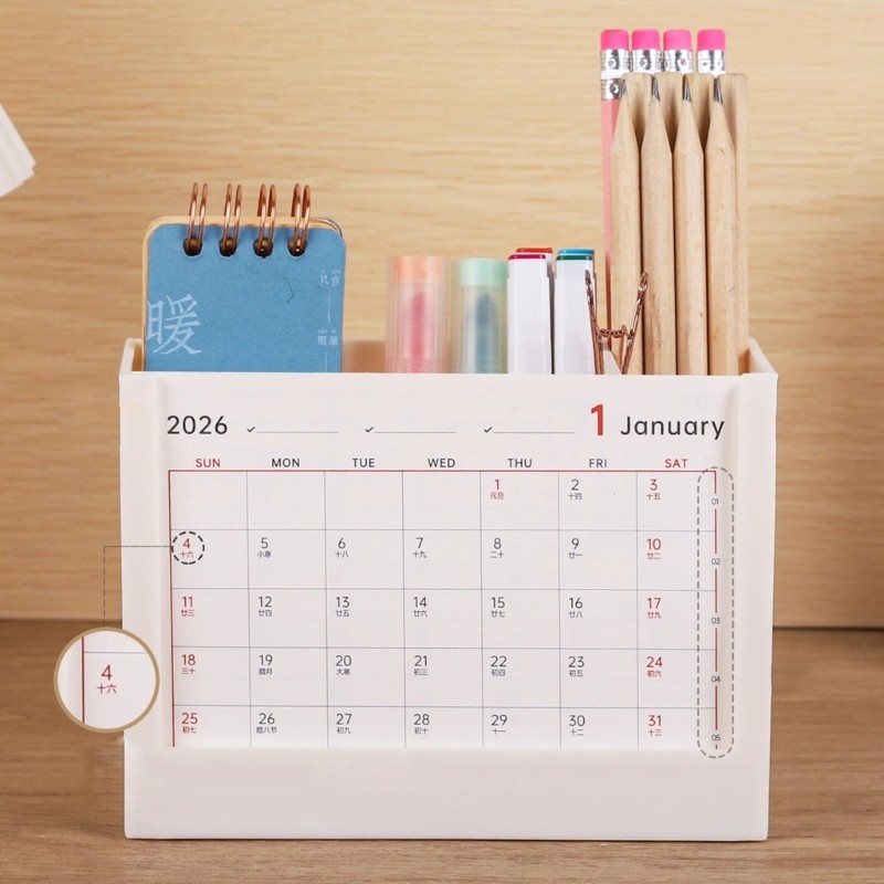 Hi * Ready 2026 Conjunto Mesa Calendário E Porta-Canetas, Incluindo Planejador Para Presentes Natal Ocas